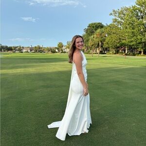 White Satin Halter Evening Gown